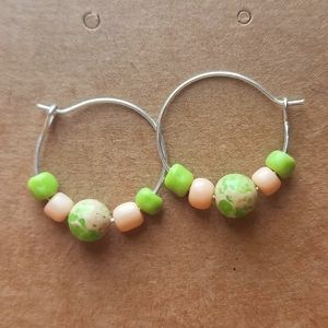 Free w/purchase Grass Green Beaded Hoop Earrings